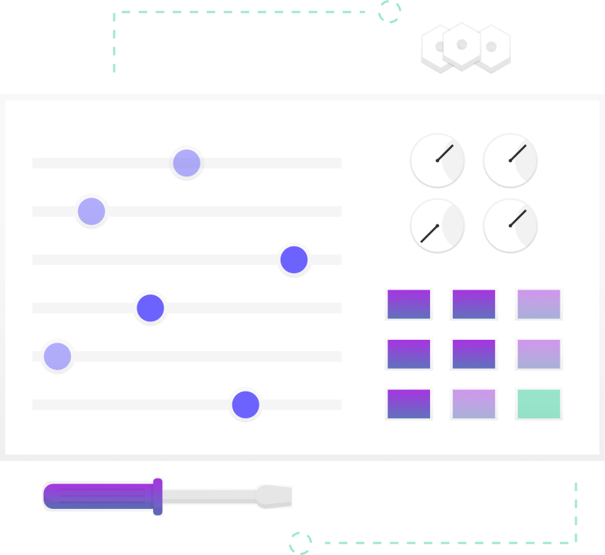Illustration of a settings panel with sliders and switches