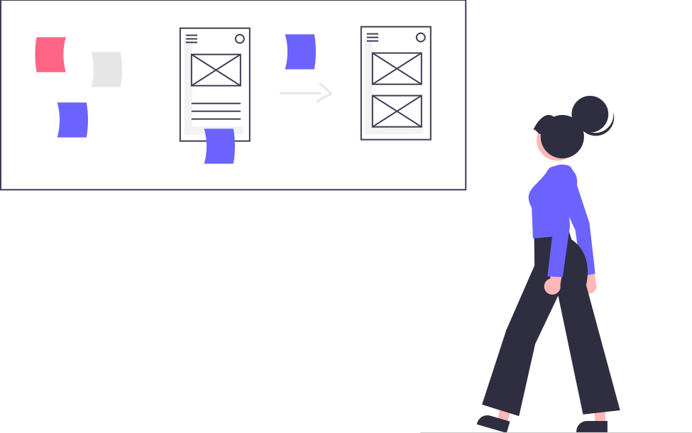 Illustration of a person reviewing documents pinned to a board