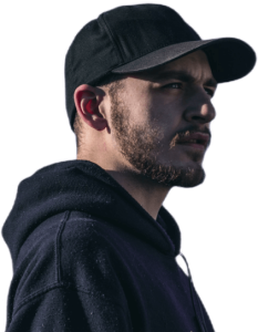 Man in a black cap and hoodie